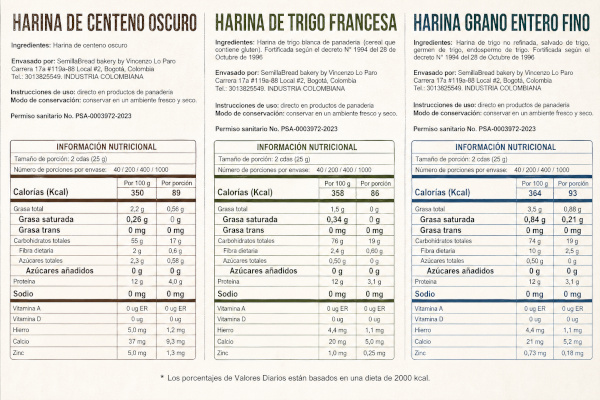 Harina integral de trigo natural utilizada en panadería artesanal